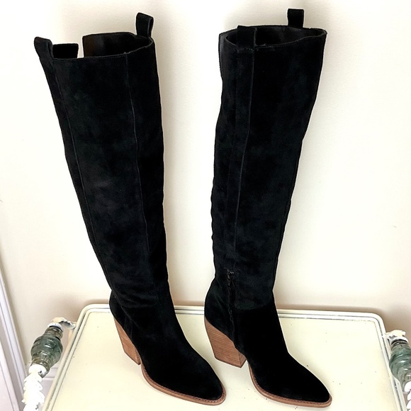 Gianni Bini Barrine Black Suede Side Zip Over the Knee Block Heel Boot size 8.5M - Picture 5 of 16